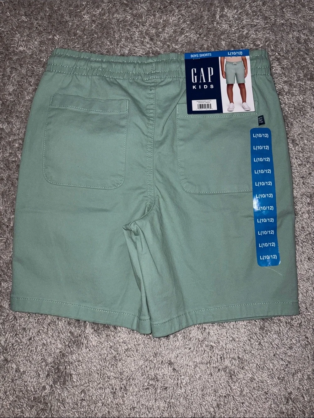 GAP kids Two-Pack Hybrid Shorts in Khaki and Sage Green. 10/12 Large